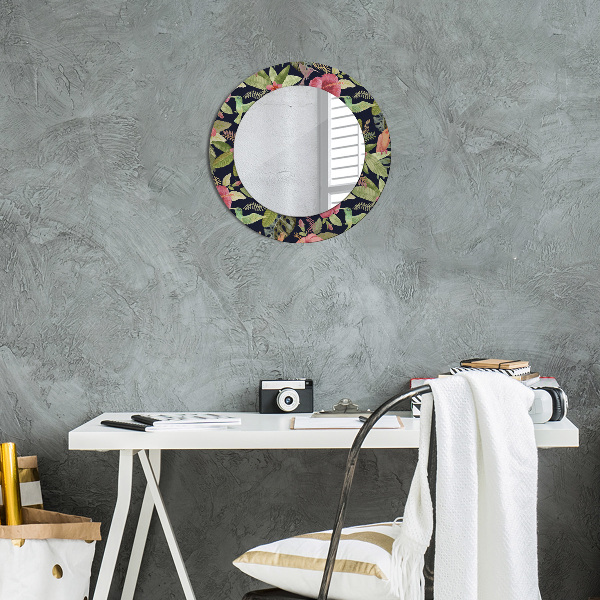 Ronde spiegel met decoratie Hibiscusbloemen
