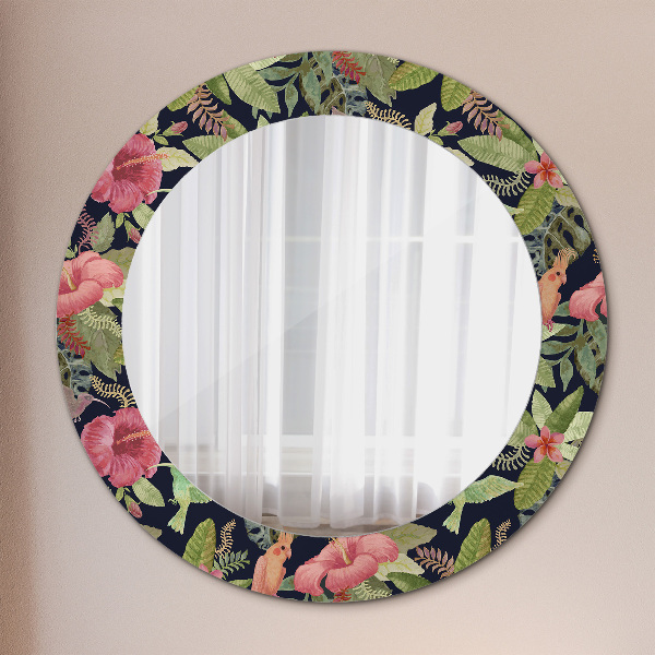 Ronde spiegel met decoratie Hibiscusbloemen