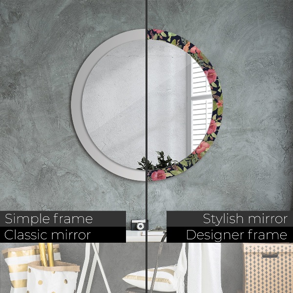 Ronde spiegel met decoratie Hibiscusbloemen
