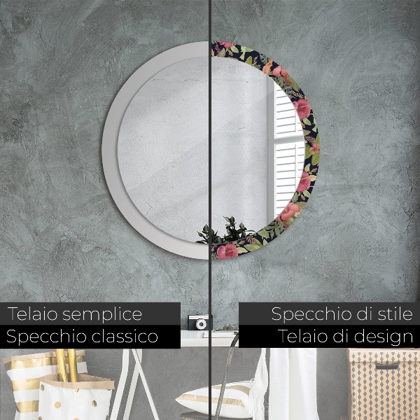 Ronde spiegel met decoratie Hibiscusbloemen