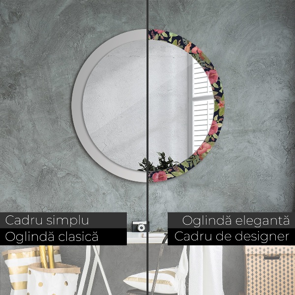 Ronde spiegel met decoratie Hibiscusbloemen