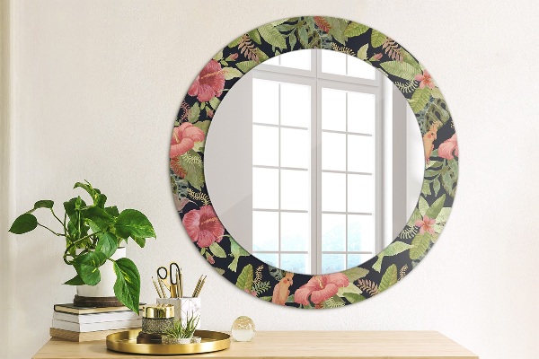 Ronde spiegel met decoratie Hibiscusbloemen