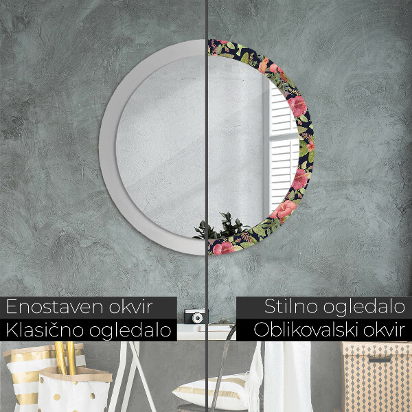 Ronde spiegel met decoratie Hibiscusbloemen