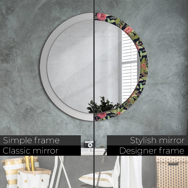 Ronde spiegel met decoratie Hibiscusbloemen