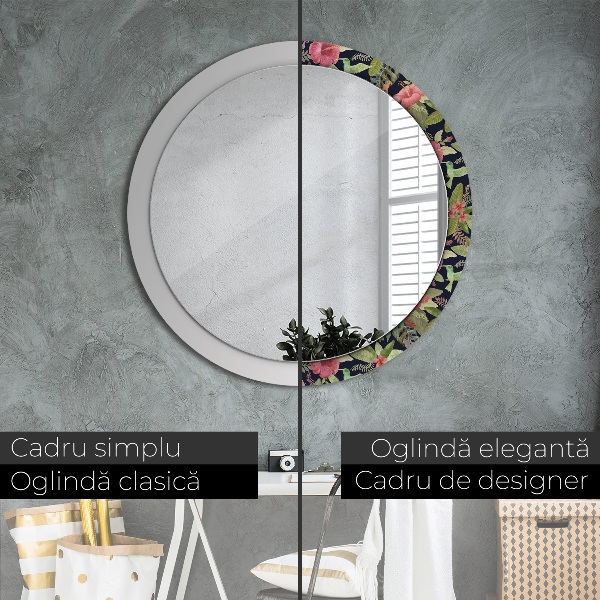 Ronde spiegel met decoratie Hibiscusbloemen
