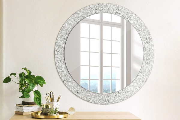Ronde wandspiegel met print Lotusbloemen