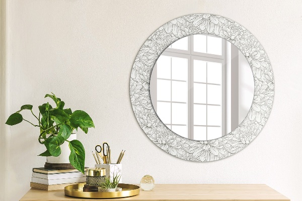 Ronde wandspiegel met print Lotusbloemen