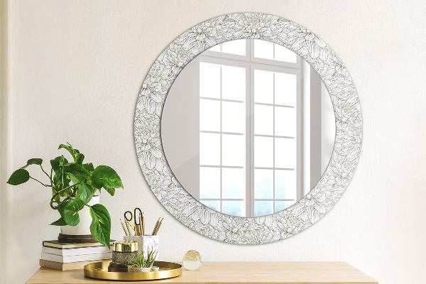Ronde wandspiegel met print Lotusbloemen