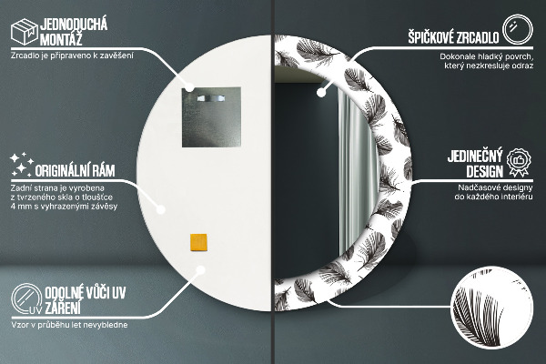 Ronde wandspiegel met print Veren
