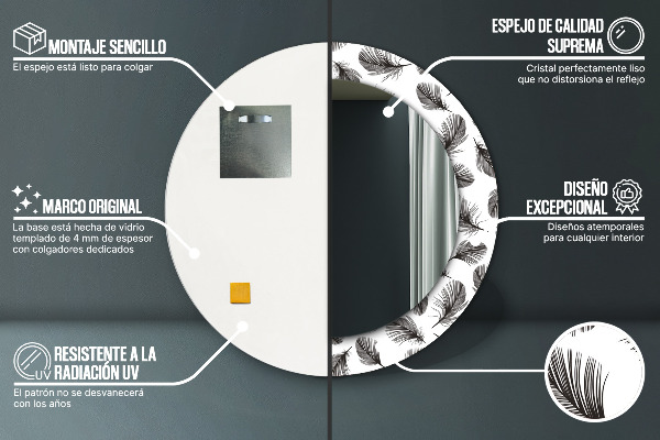 Ronde wandspiegel met print Veren