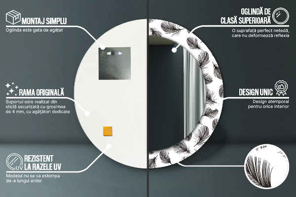 Ronde wandspiegel met print Veren