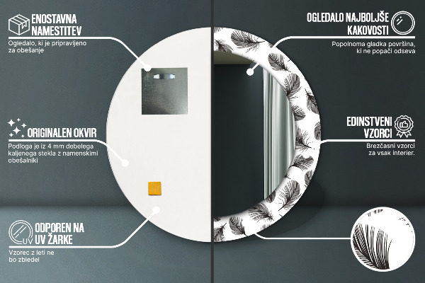 Ronde wandspiegel met print Veren