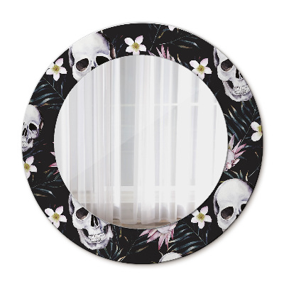 Ronde spiegel met decoratie Schedel bloemen