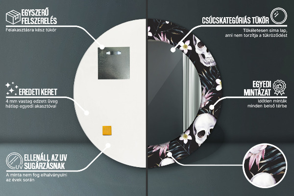 Ronde spiegel met decoratie Schedel bloemen