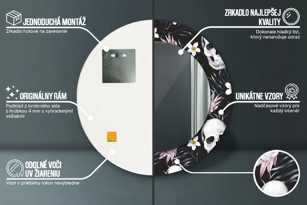 Ronde spiegel met decoratie Schedel bloemen