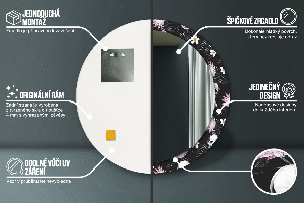Ronde spiegel met decoratie Schedel bloemen