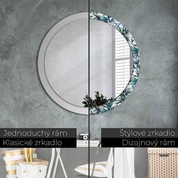 Ronde wandspiegel met print Blauwe palmbomen