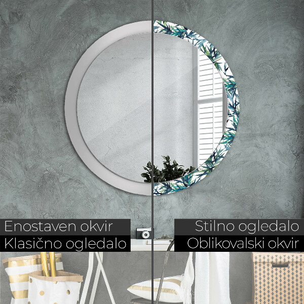 Ronde wandspiegel met print Blauwe palmbomen