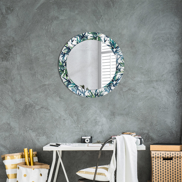 Ronde wandspiegel met print Blauwe palmbomen
