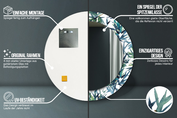 Ronde wandspiegel met print Blauwe palmbomen