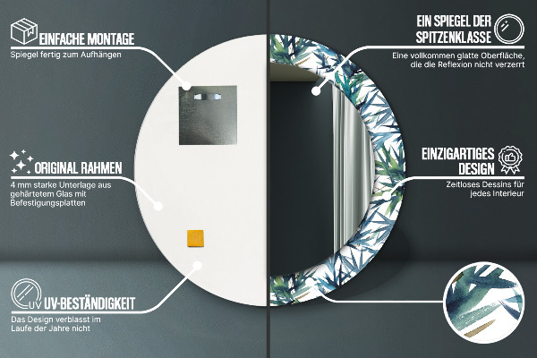 Ronde wandspiegel met print Blauwe palmbomen