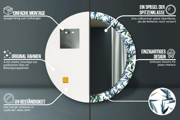 Ronde wandspiegel met print Blauwe palmbomen