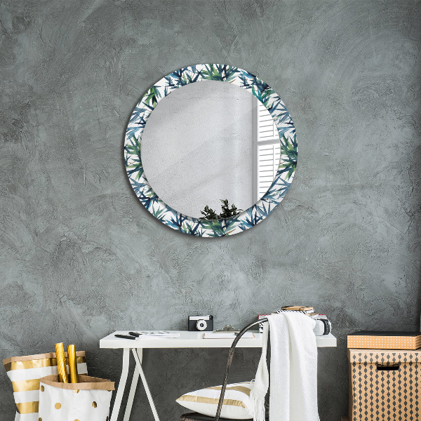 Ronde wandspiegel met print Blauwe palmbomen
