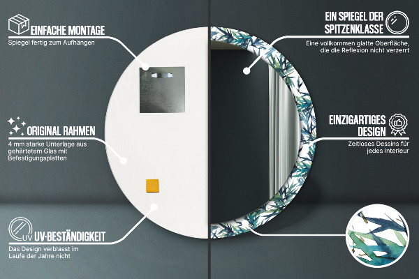 Ronde wandspiegel met print Blauwe palmbomen