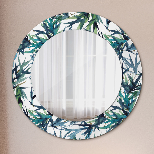 Ronde wandspiegel met print Blauwe palmbomen
