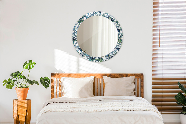 Ronde wandspiegel met print Blauwe palmbomen