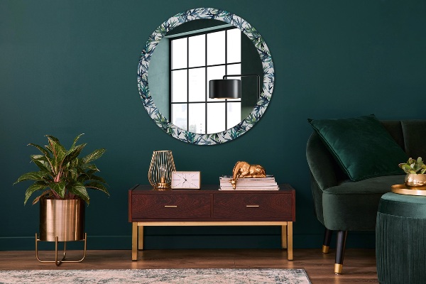Ronde wandspiegel met print Blauwe palmbomen
