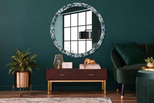 Ronde wandspiegel met print Blauwe palmbomen