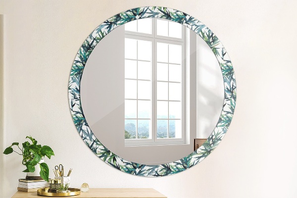 Ronde wandspiegel met print Blauwe palmbomen
