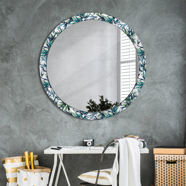 Ronde wandspiegel met print Blauwe palmbomen