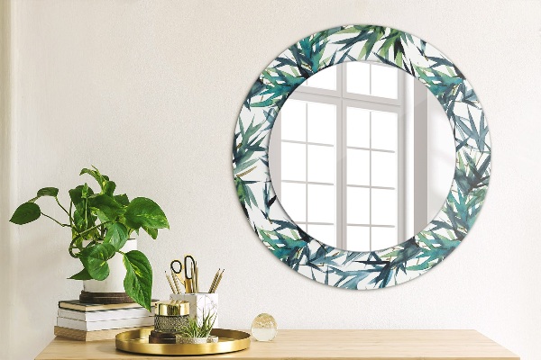 Ronde wandspiegel met print Blauwe palmbomen