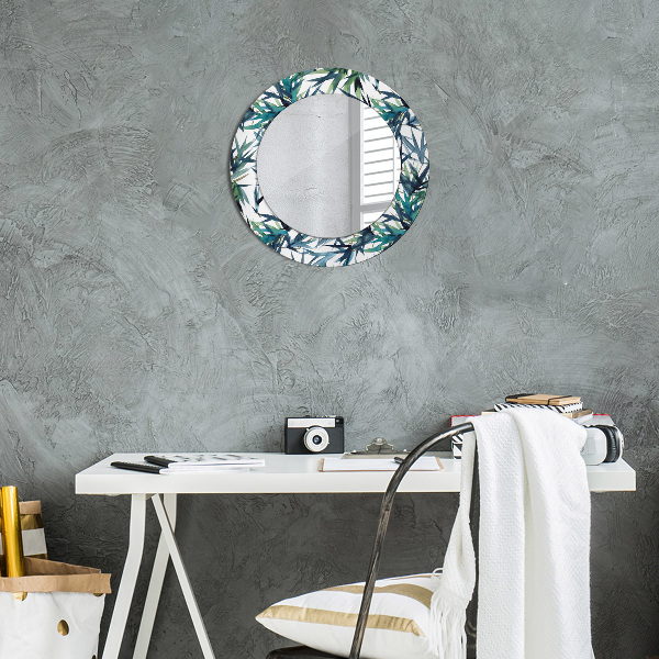 Ronde wandspiegel met print Blauwe palmbomen