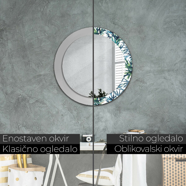 Ronde wandspiegel met print Blauwe palmbomen