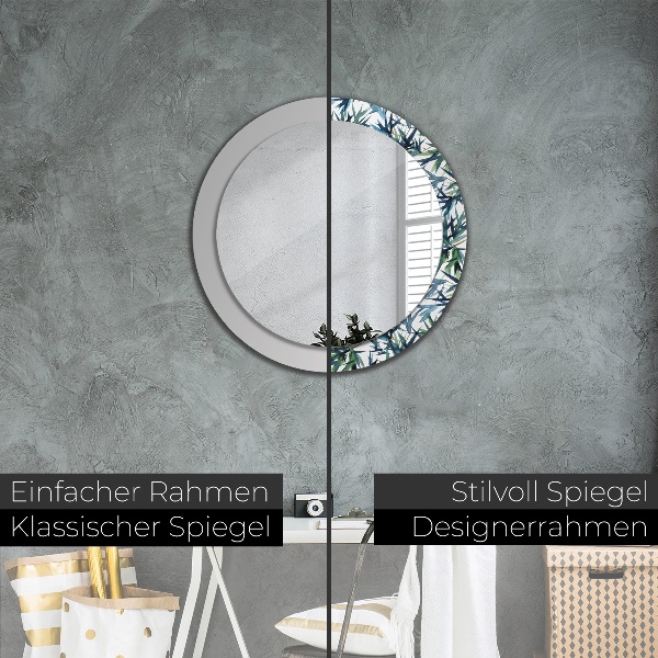 Ronde wandspiegel met print Blauwe palmbomen