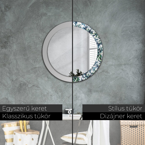 Ronde wandspiegel met print Blauwe palmbomen