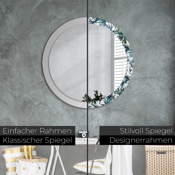 Ronde wandspiegel met print Blauwe palmbomen