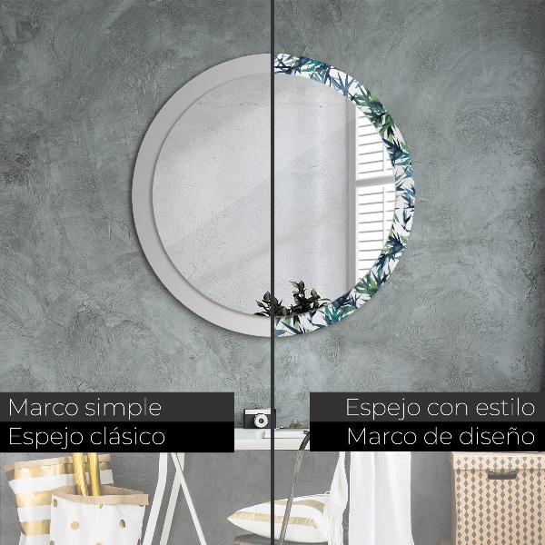 Ronde wandspiegel met print Blauwe palmbomen