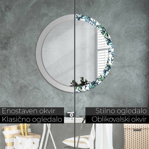 Ronde wandspiegel met print Blauwe palmbomen