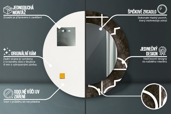 Ronde spiegel met bedrukte lijst Antieke tegels