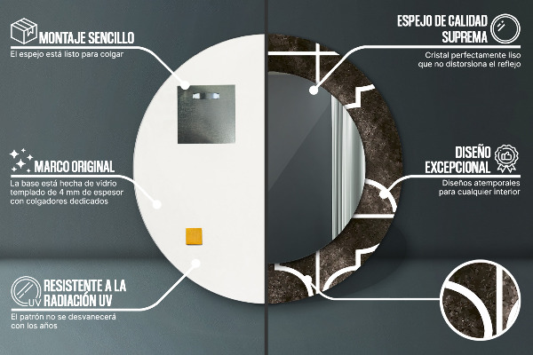 Ronde spiegel met bedrukte lijst Antieke tegels