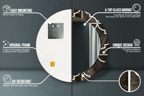 Ronde spiegel met bedrukte lijst Antieke tegels