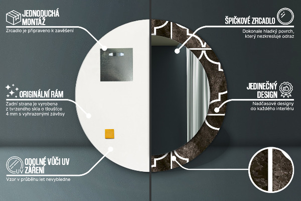 Ronde spiegel met bedrukte lijst Antieke tegels