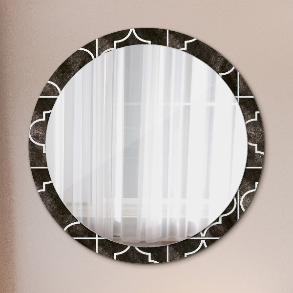 Ronde spiegel met bedrukte lijst Antieke tegels