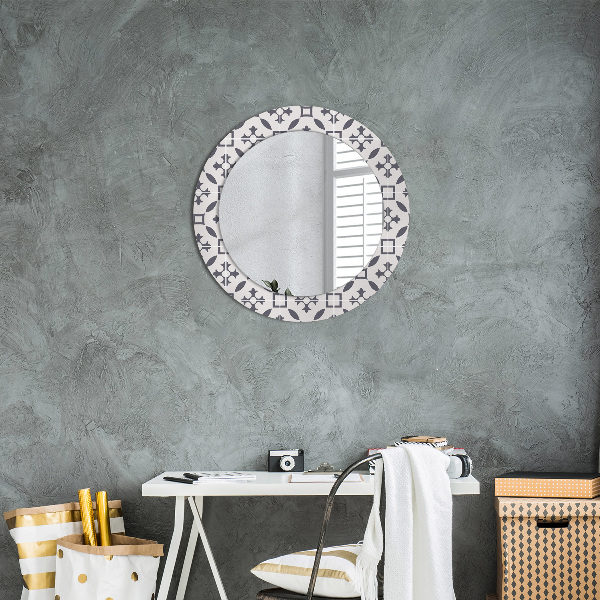 Ronde wandspiegel met print Antieke tegels