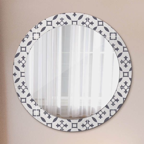 Ronde wandspiegel met print Antieke tegels