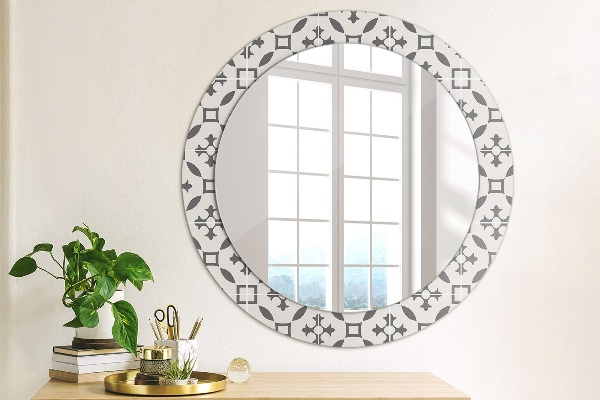 Ronde wandspiegel met print Antieke tegels
